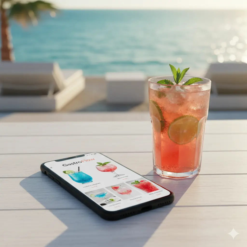 Ψηφιακό μενού GastroFlow σε κινητό που δείχνει προτάσεις upselling